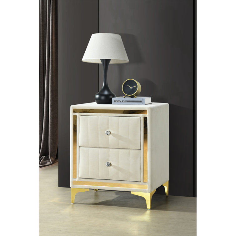 Mercer41 Monique Velvet Nightstand Fully Assembled Wayfair Canada